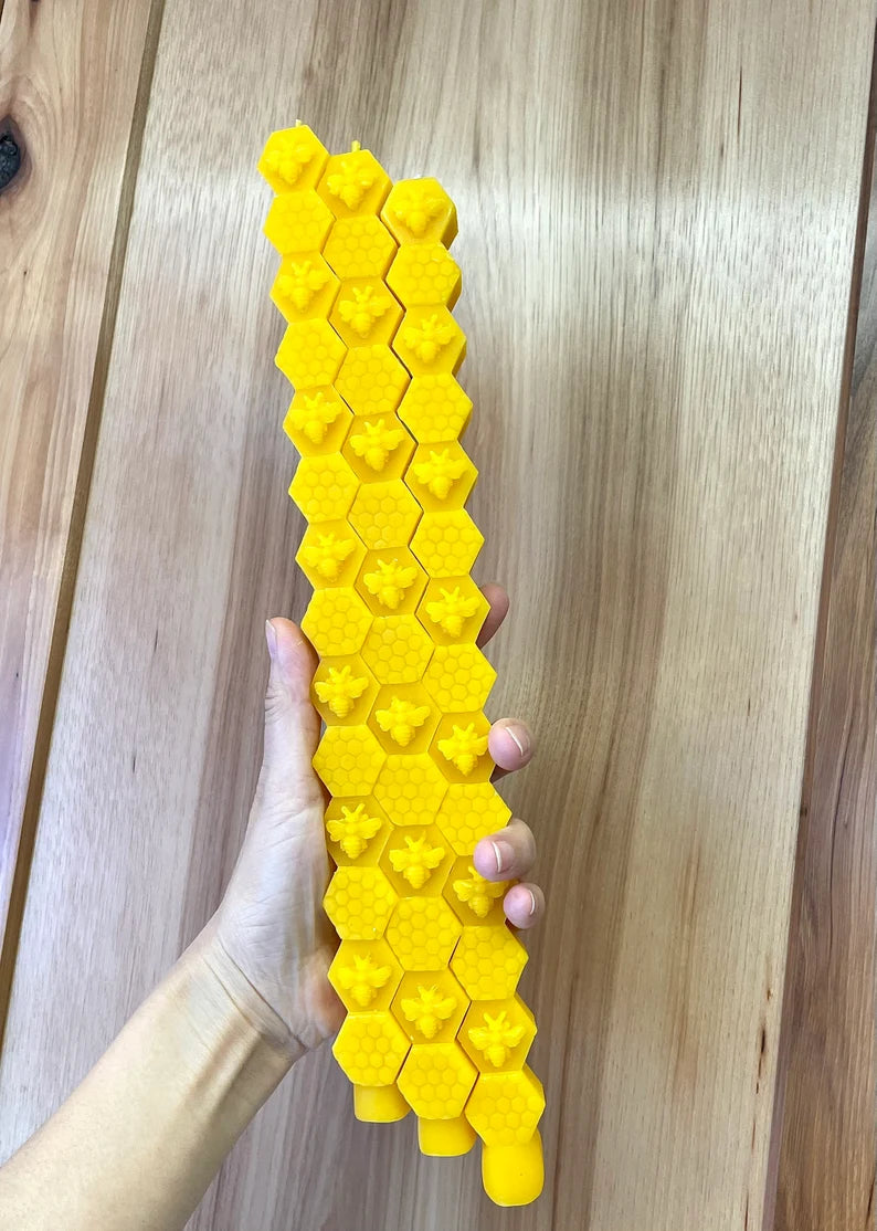 12.5” Silicone honeybee taper mold - single cavity - bee on hex