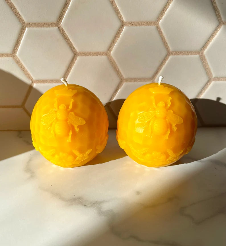 100% pure Beeswax Queen bee sphere candle - holiday gift - Christmas gift - beeswax ball candle - 3”