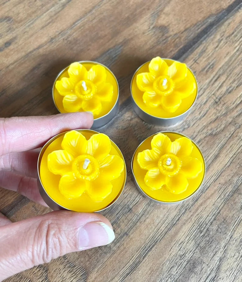 pack of 4 pure beeswax tealight candles - flower tea light - handmade candles