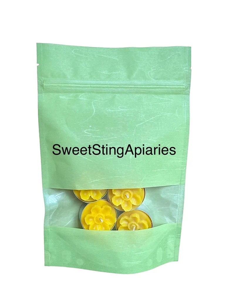 pack of 4 pure beeswax tealight candles - flower tea light - handmade candles