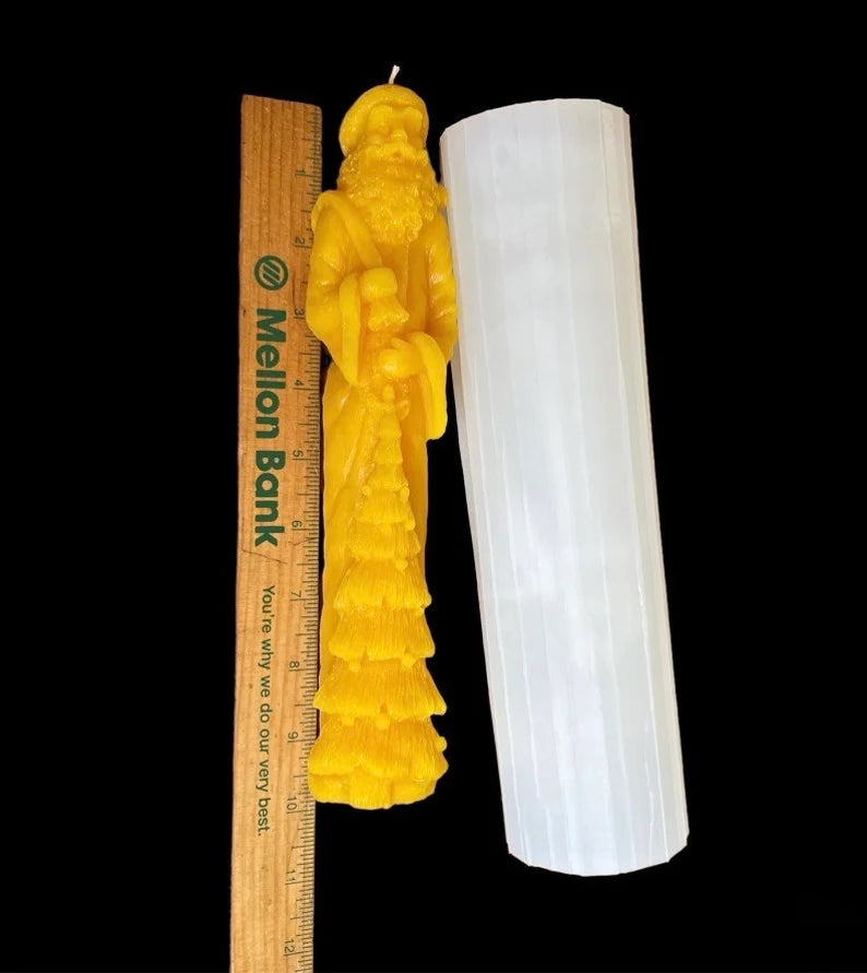 9.5” Silicone Santa Claus Mold - tall skinny taper style candle mold - super detailed Christmas holiday candle soap resin mold - food grade
