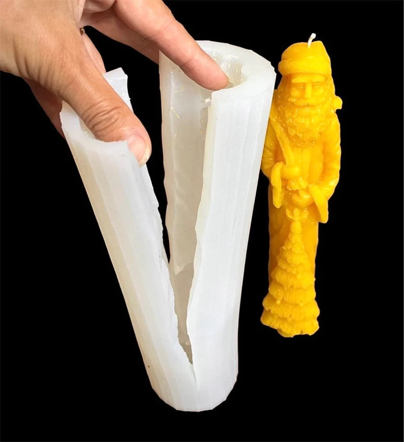 9.5” Silicone Santa Claus Mold - tall skinny taper style candle mold - super detailed Christmas holiday candle soap resin mold - food grade