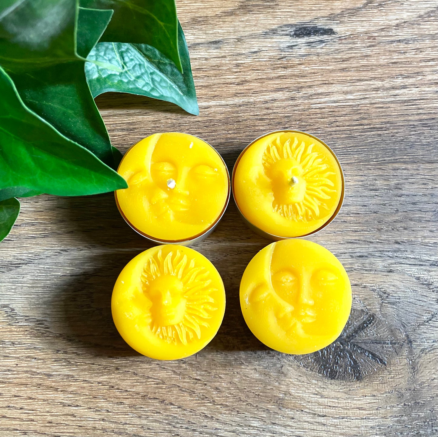 Pure beeswax tealight candles - moon face sun face - altar tealights