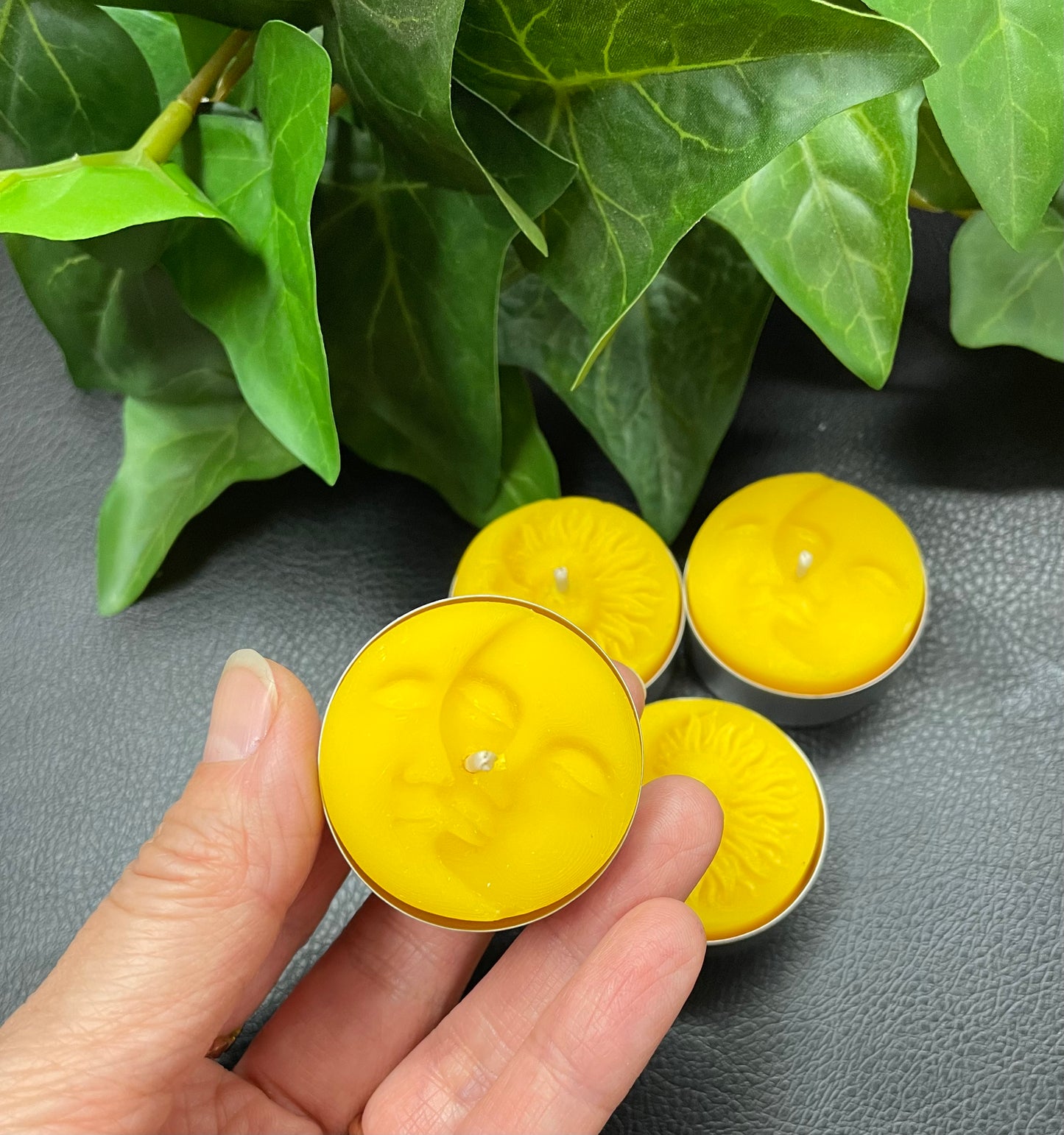 Pure beeswax tealight candles - moon face sun face - altar tealights