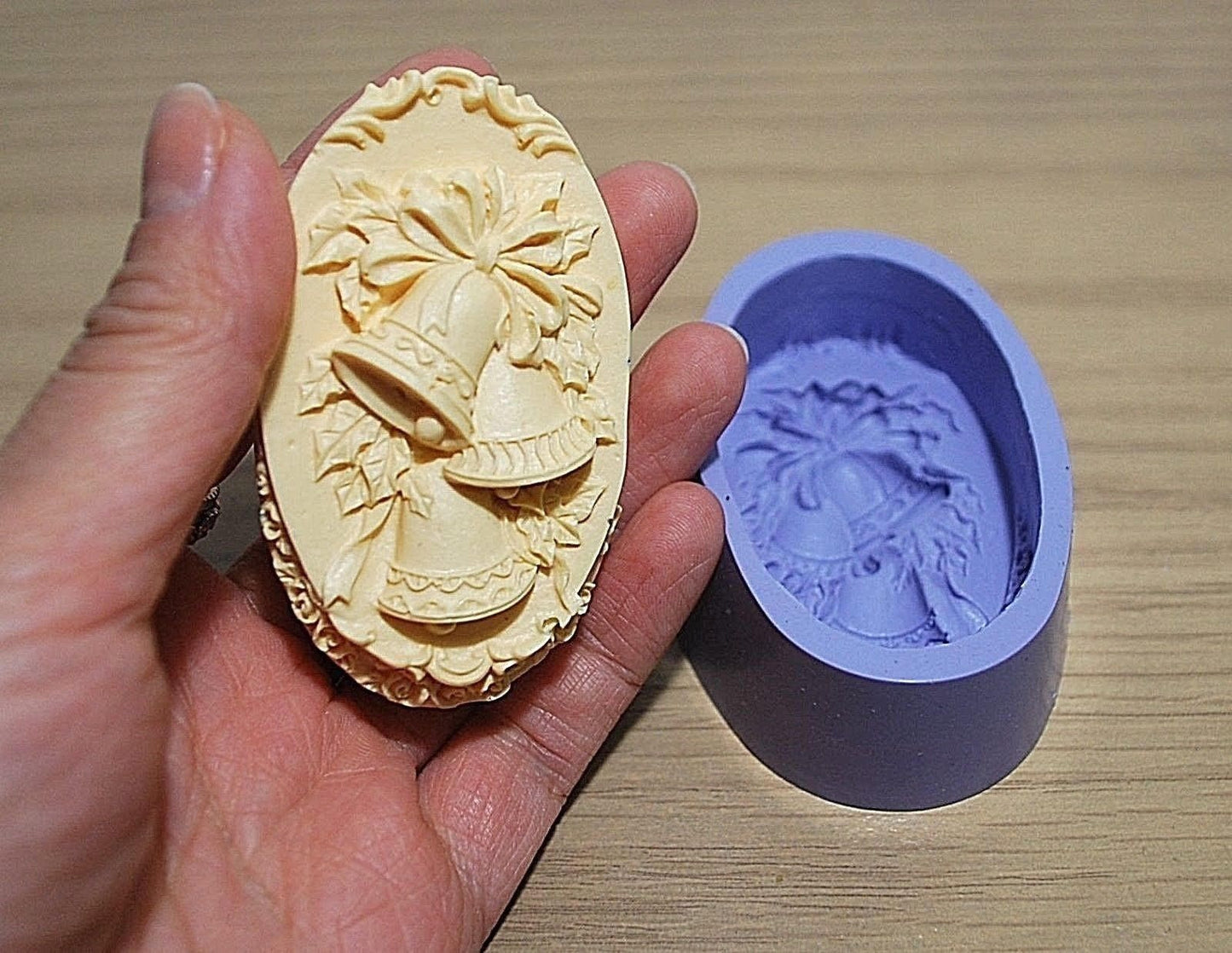 silicone oval soap Mold - Christmas bell - single cavity - lotion bar