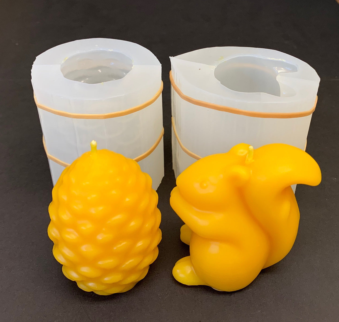 3D Silicone pine cone squirrel candle Soap Mold - resin mold - 3”