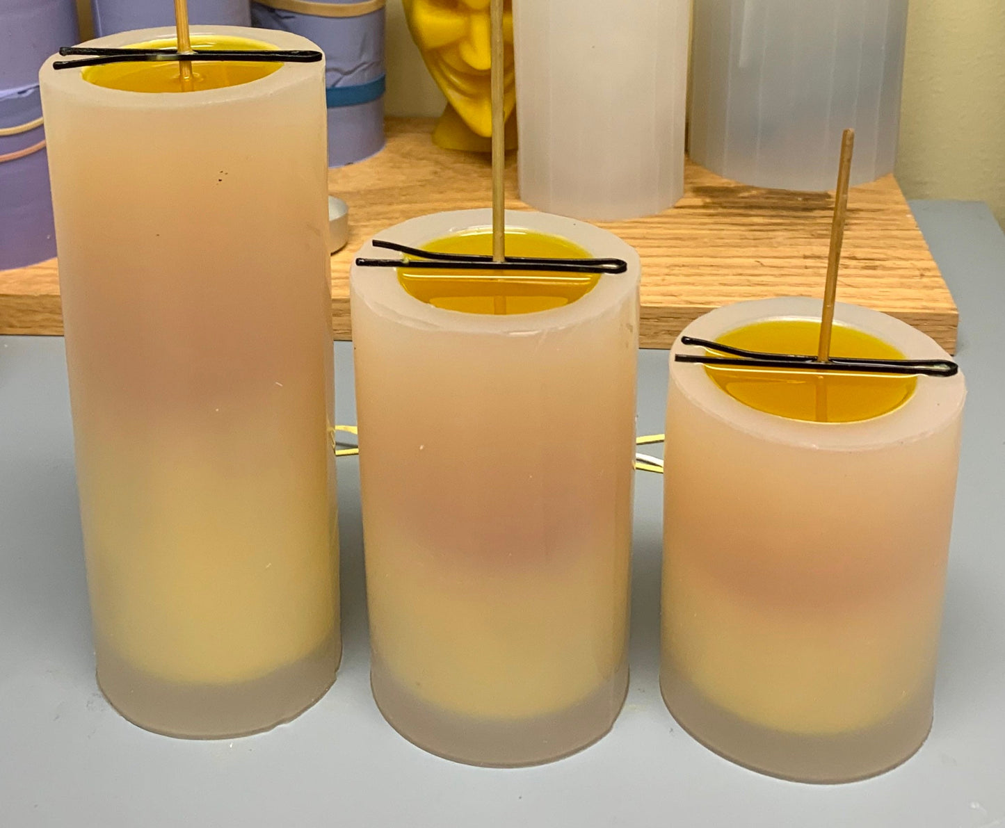 Silicone pillar cylinder candle mold - concave top candle mold - soap resin mold - set of 3 - 2” wide