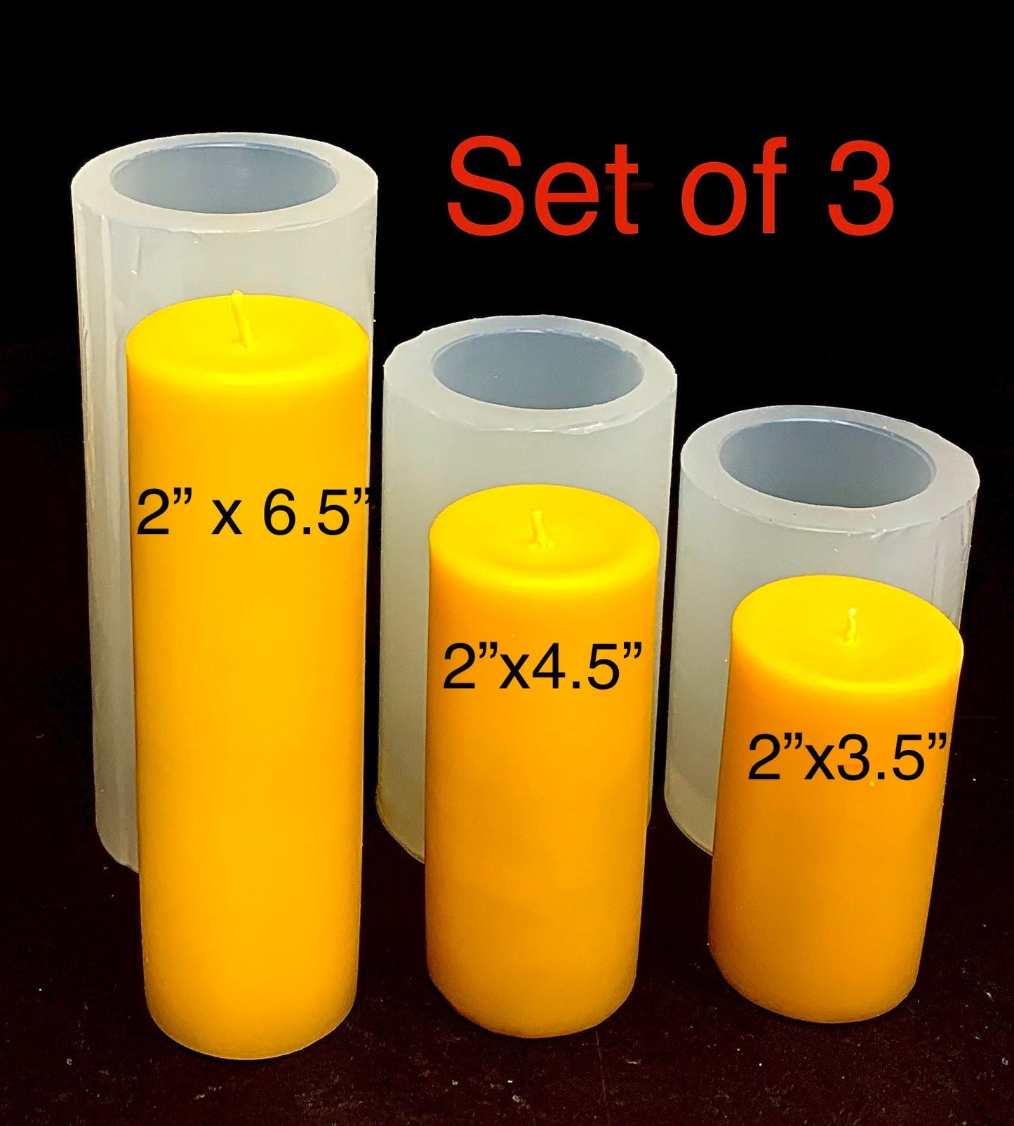 Silicone pillar cylinder candle mold - concave top candle mold - soap resin mold - set of 3 - 2” wide