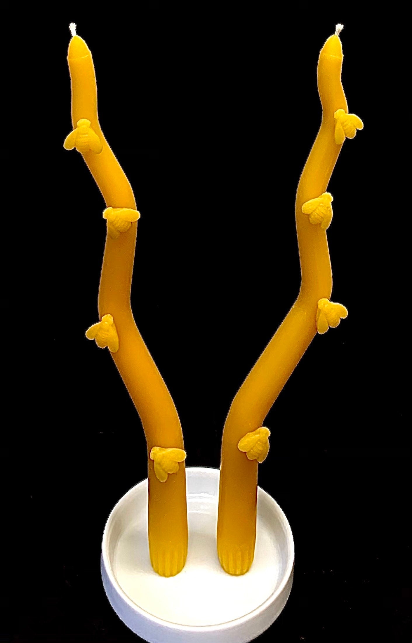 2 Beeswax taper candles - candle pair - Pure beeswax dinner candles - dripless candles - dancing bee taper - decorative candles - 11.5”