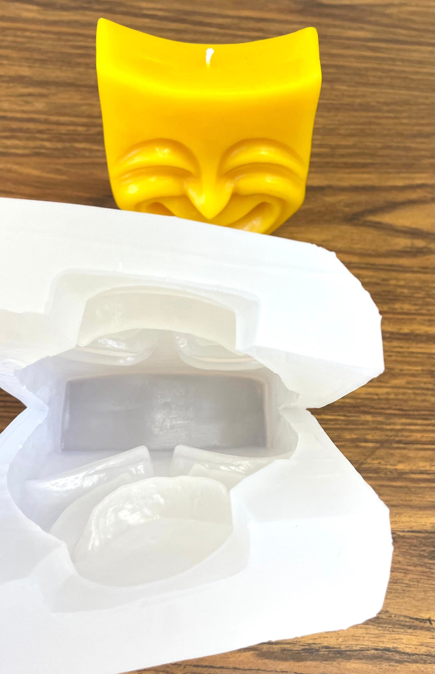 3D silicone two faced candle mold - homemade mold - smile now cry later mask mold - Mardi Gras craft