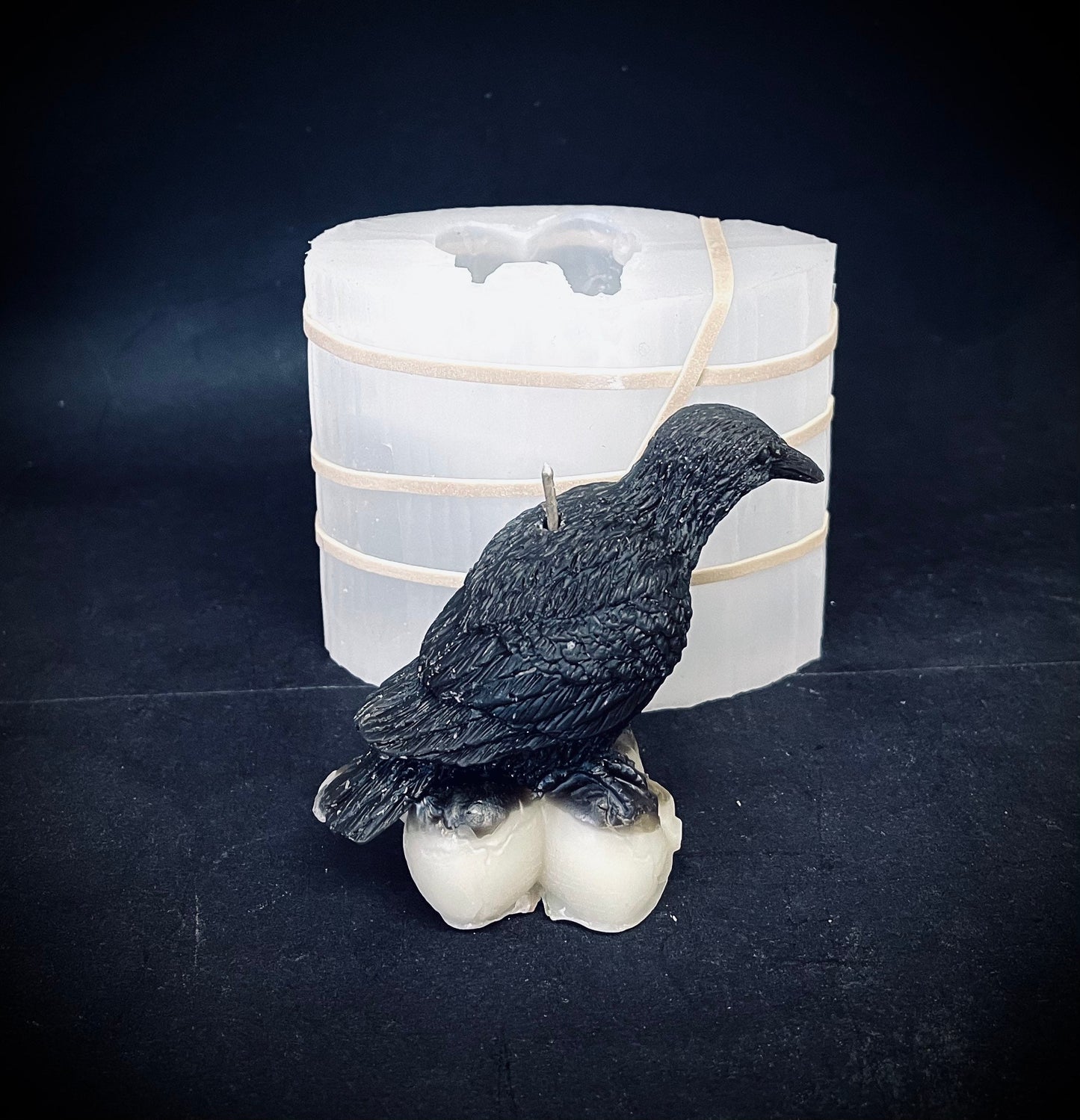 Small 3D Silicone raven crow Mold - crow on skull mold - Halloween mold - ritual spiritual candle mold - homemade