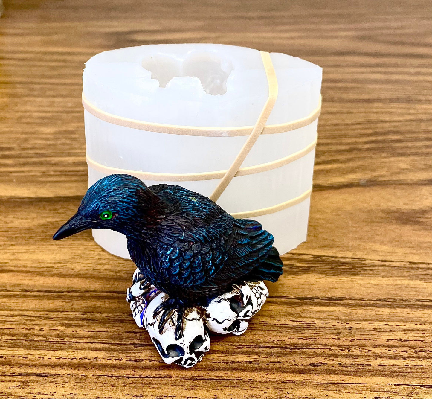 Small 3D Silicone raven crow Mold - crow on skull mold - Halloween mold - ritual spiritual candle mold - homemade