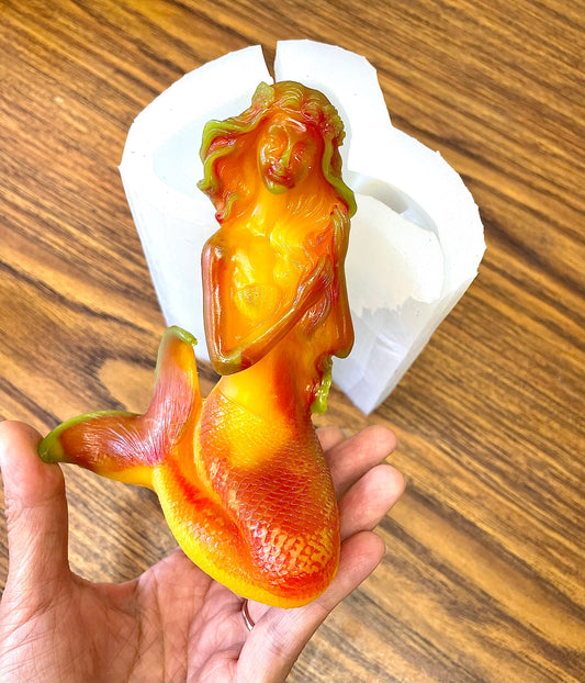 3D Silicone mermaid Mold - homemade candle soap resin mould - 4.75” - sea angle mold
