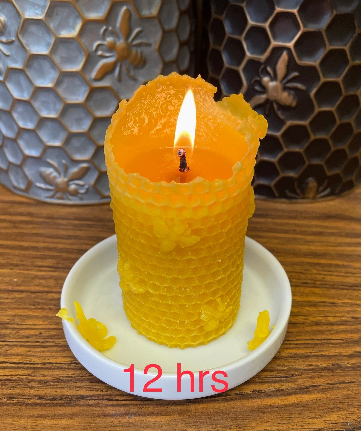 100% Pure beeswax honeybee honeycomb candle - beeswax pillar candle - candle gift - 4.25”