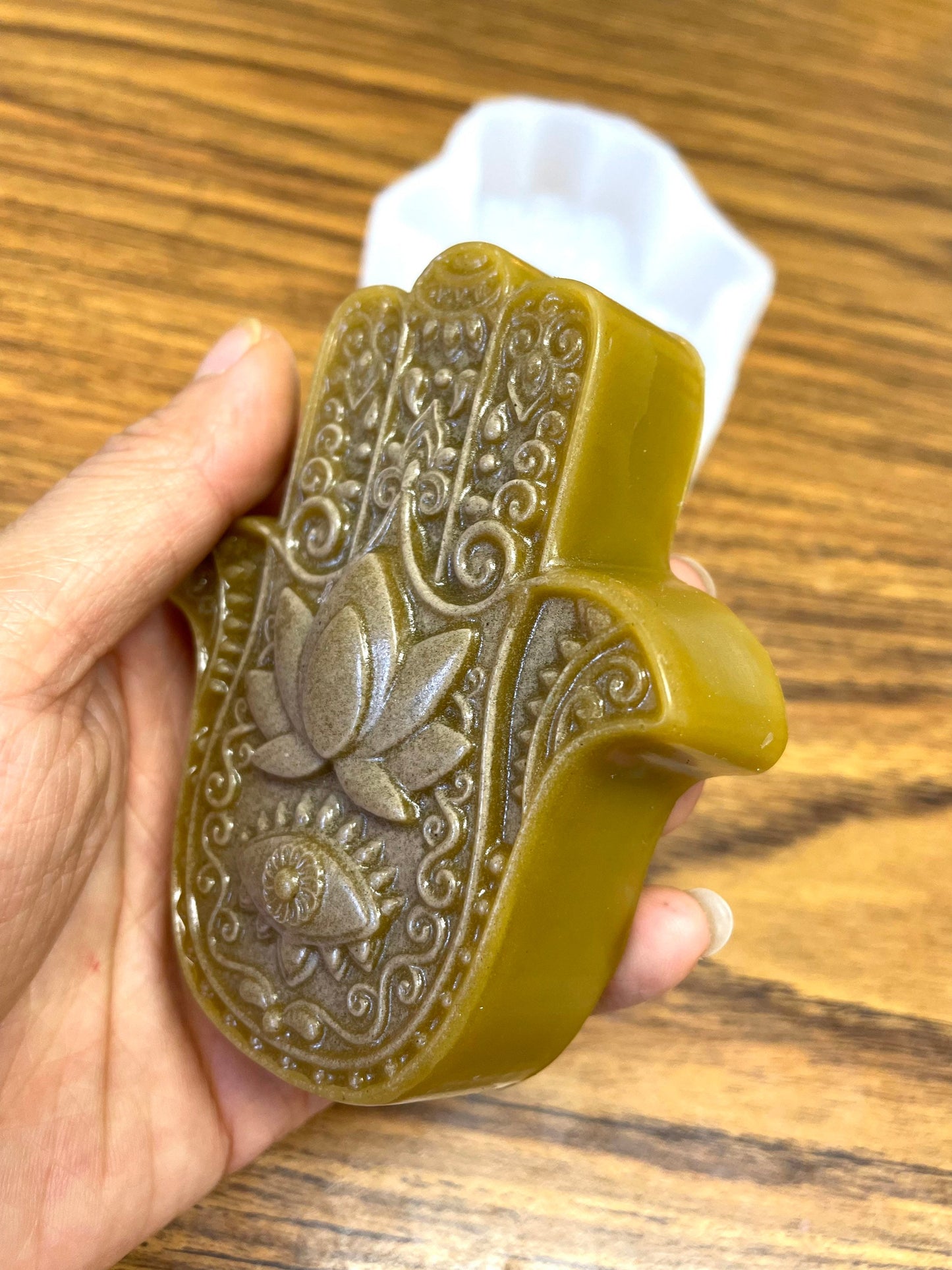 Style 1 Silicone Hamsa hand mold 3.5” - soap resin wax mold - ornament lotion bar mold - food grade