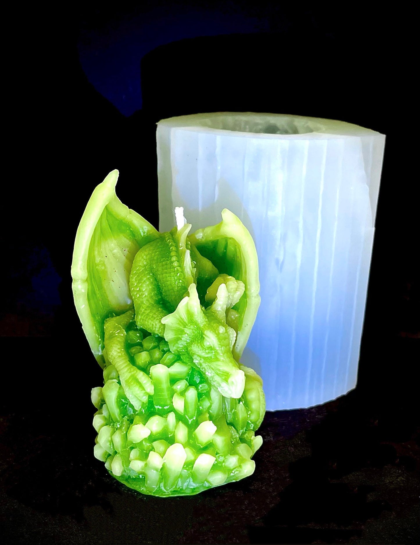 3.5” Silicone dragon Mold - silicone candle soap resin mold - magic candle mold handmade - dragon on crystal mold
