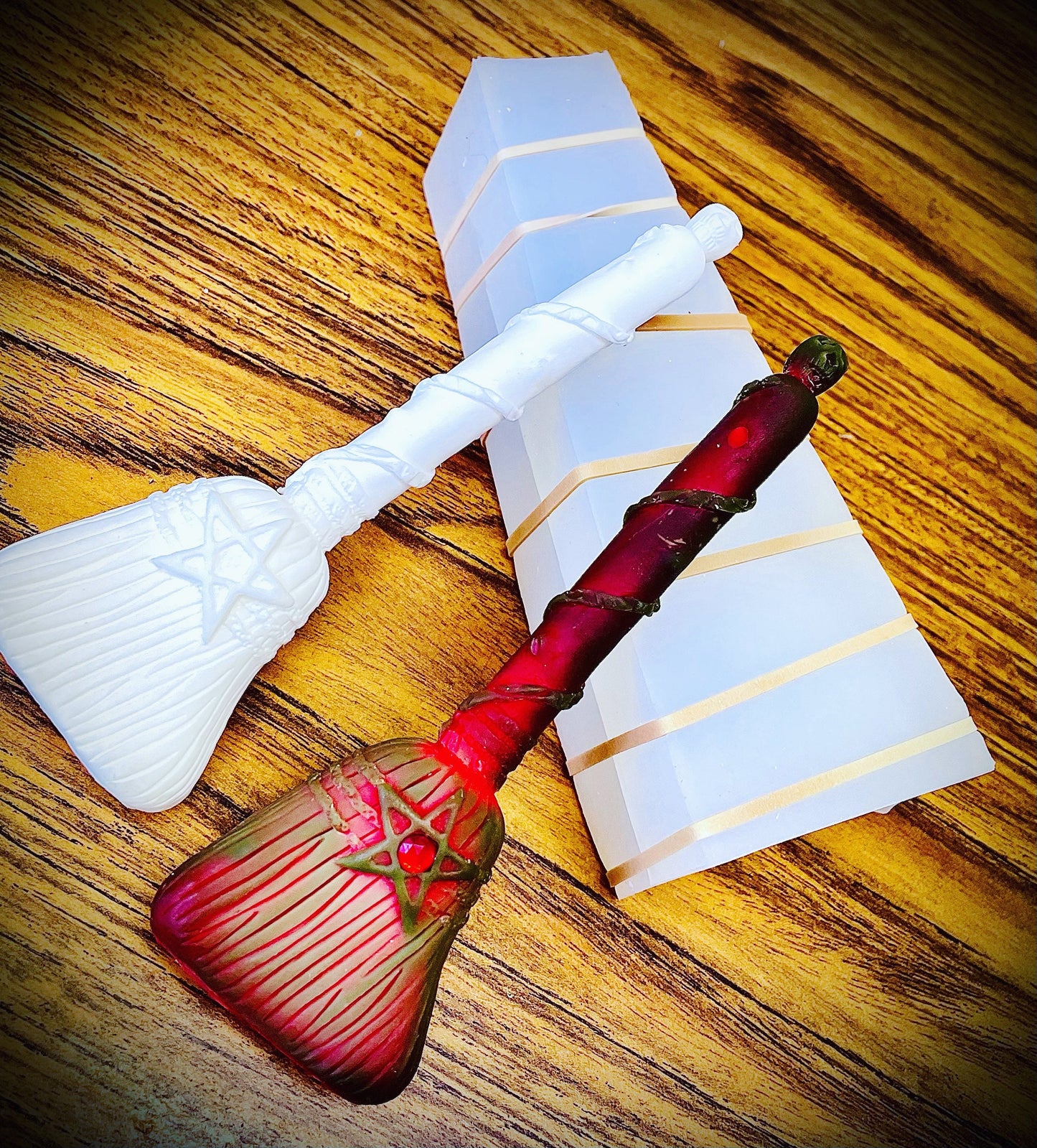 6” 3D Silicone witch’s broom Mold - magic ritual spiritual candle mold - soap resin mold - homemade - unique mold