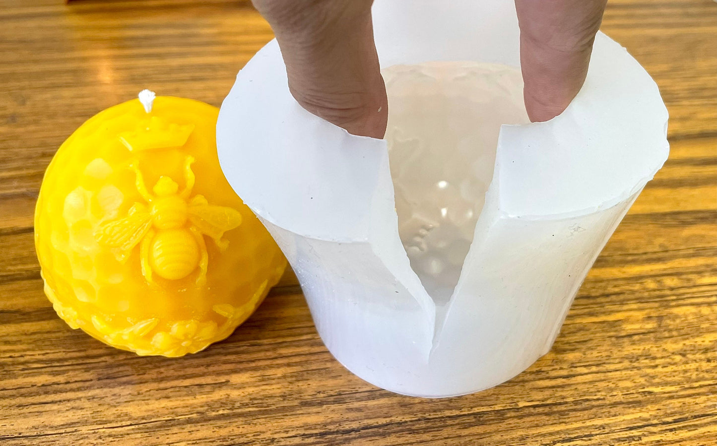 3D silicone Queen bee sphere mold - honeybee honeycomb candle mold - 3”