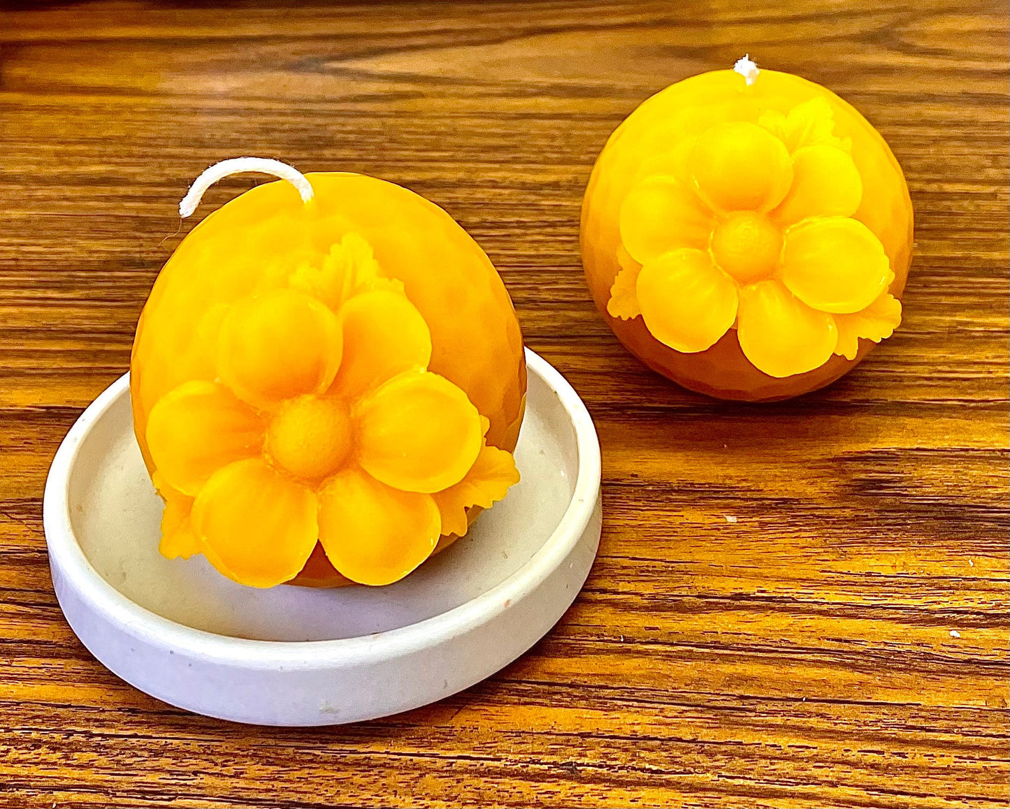 3” pure beeswax flower ball candle - wedding candle - candle gift - gift for her - unique gift - artisan candle
