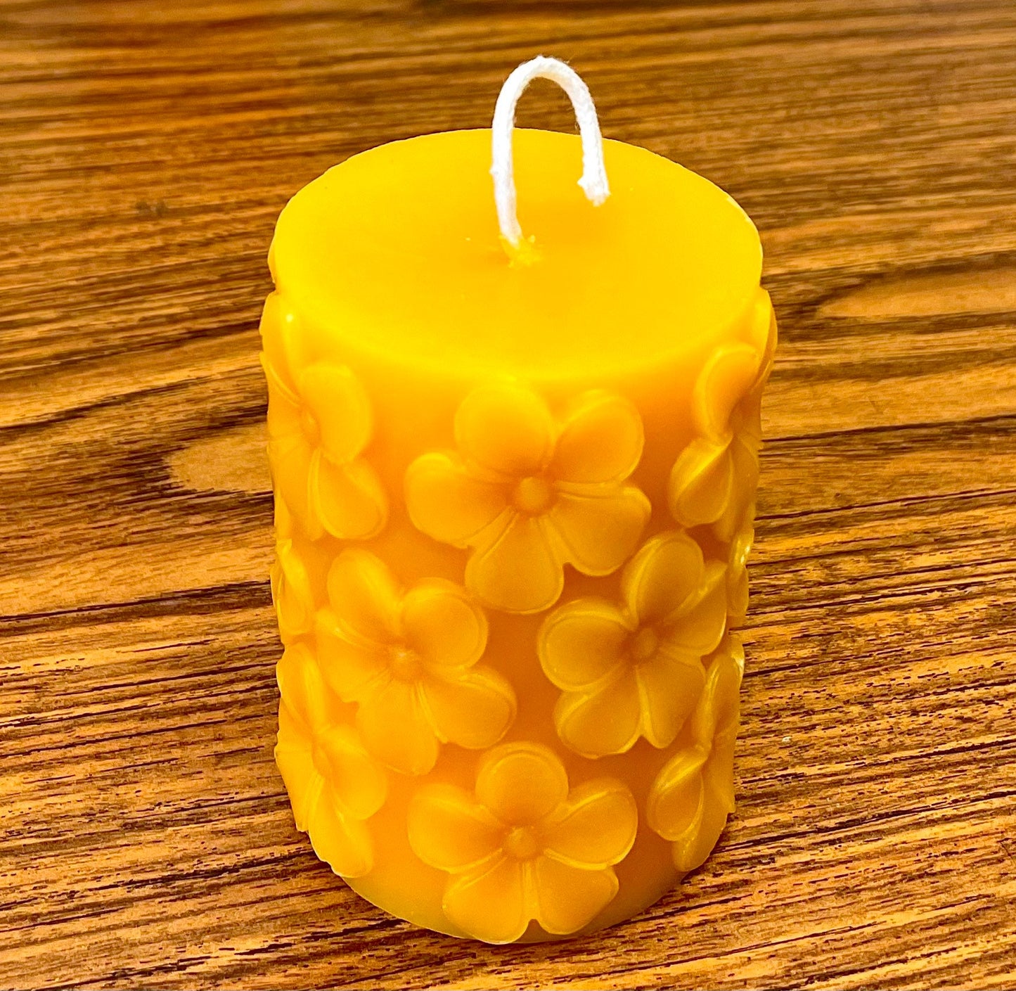 100% pure beeswax plumeria flower pillar candle - candle gift - wedding shower candle