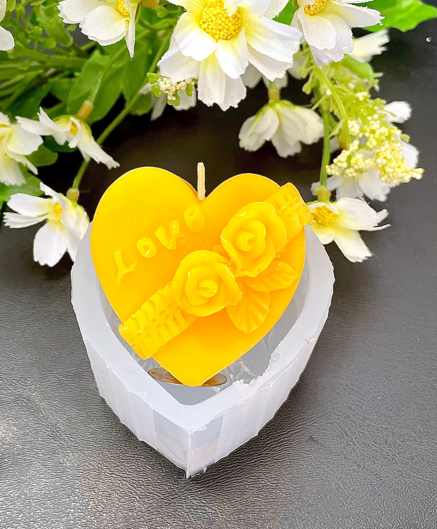 silicone heart mold - candle resin soap mold - Valentine candle mold - Guest soap - rose heart - 2”