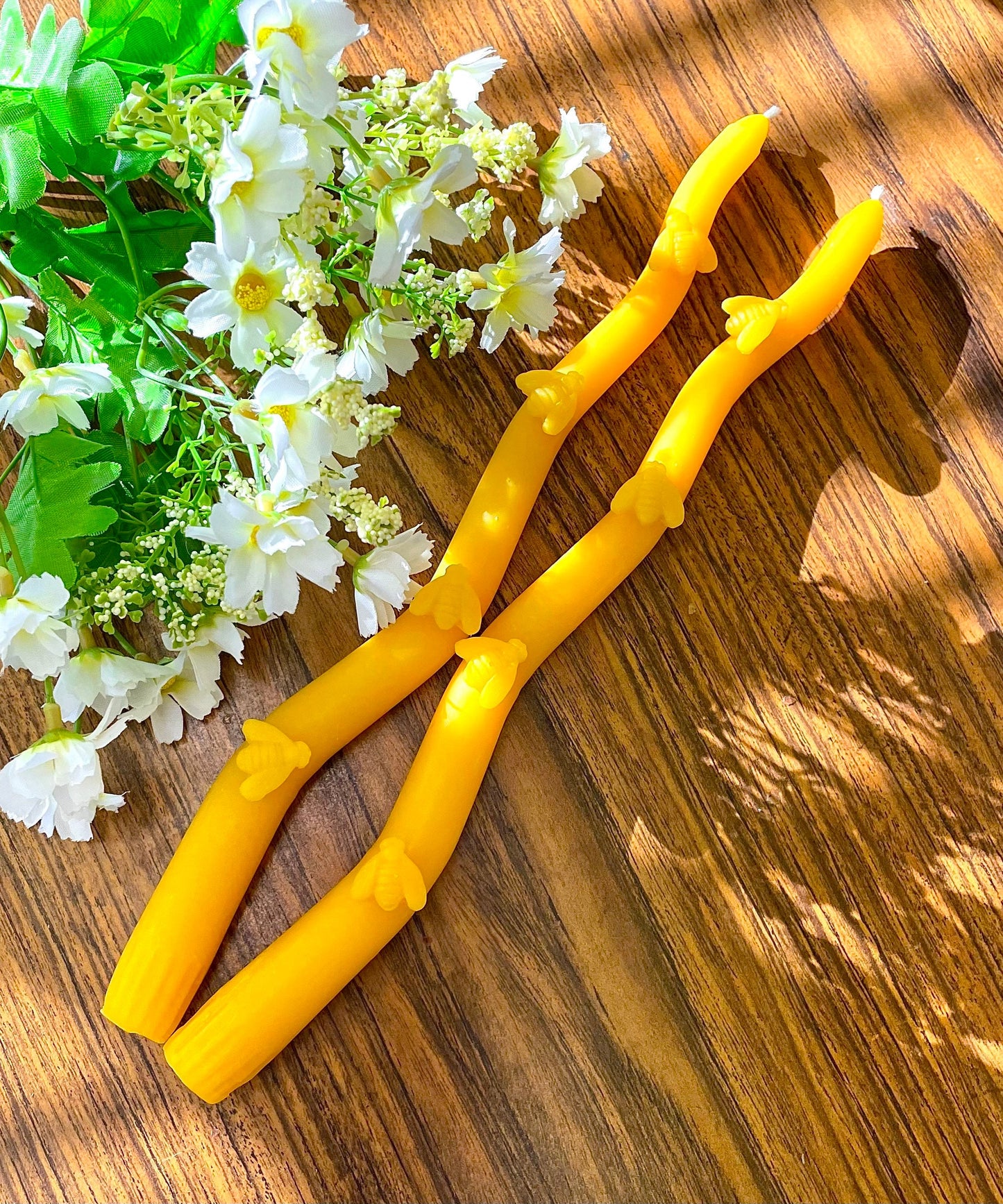 2 Beeswax taper candles - candle pair - Pure beeswax dinner candles - dripless candles - dancing bee taper - decorative candles - 11.5”