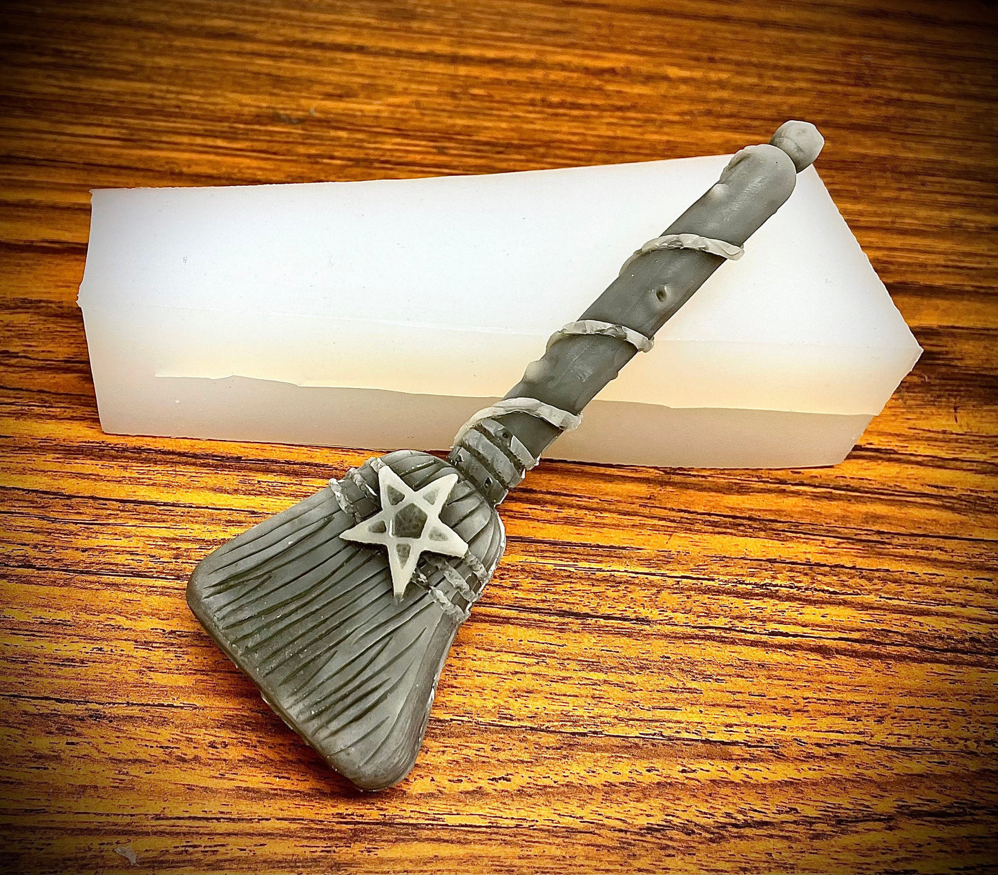 6” 3D Silicone witch’s broom Mold - magic ritual spiritual candle mold - soap resin mold - homemade - unique mold