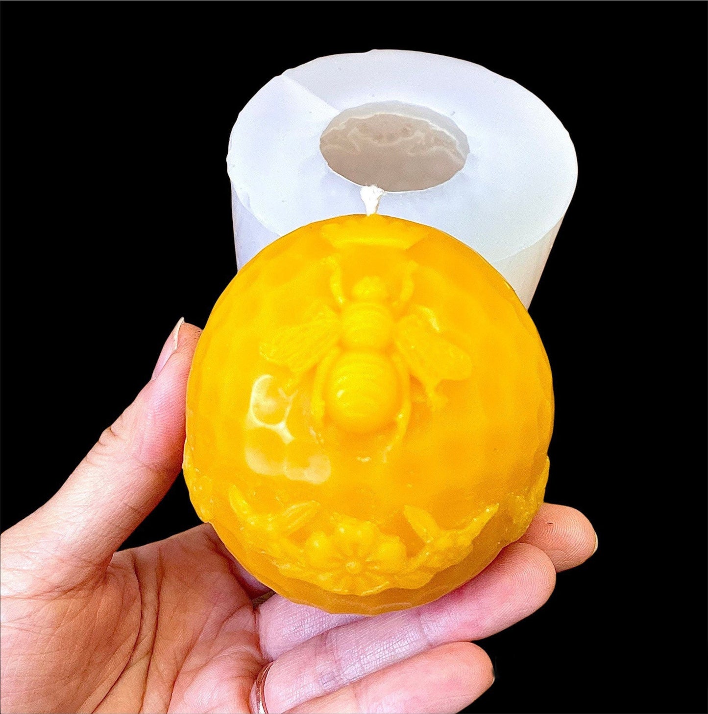 3D silicone Queen bee sphere mold - honeybee honeycomb candle mold - 3”