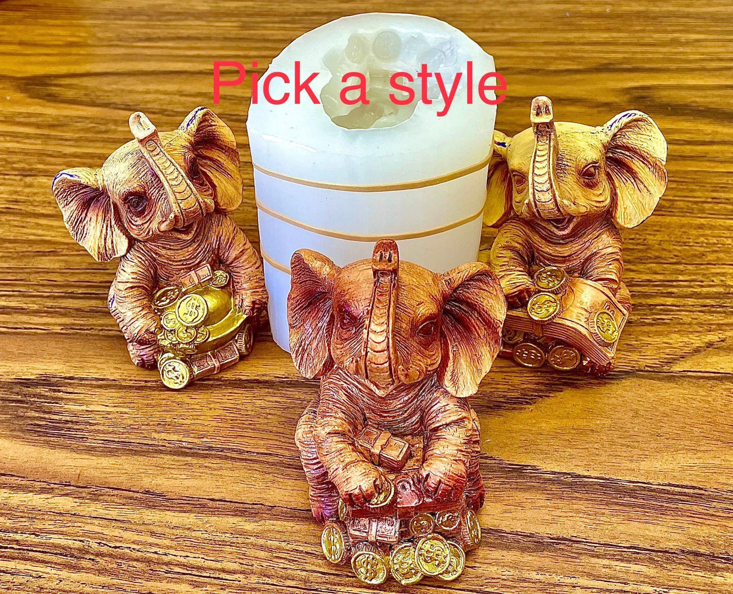 3D Silicone trunk up elephant mold - elephant candle soap resin mold - 3.5”