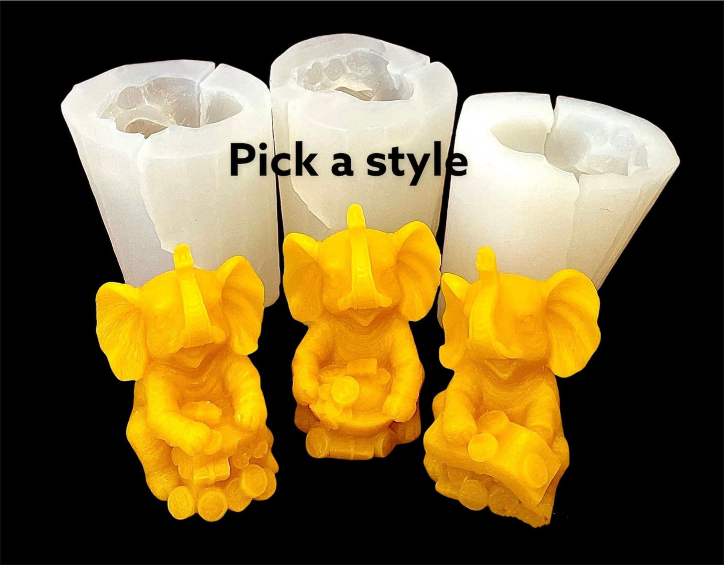 3D Silicone trunk up elephant mold - elephant candle soap resin mold - 3.5”