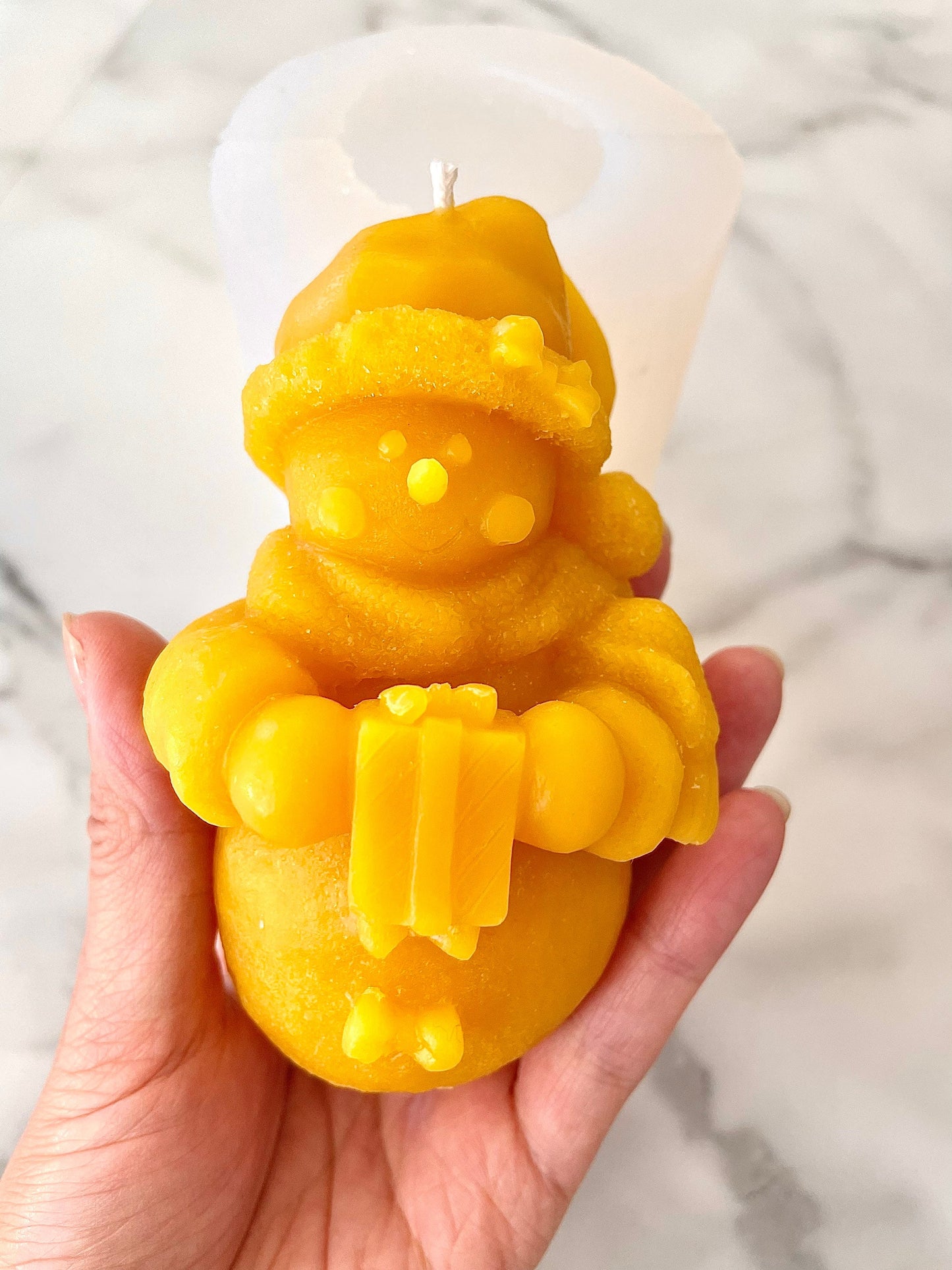 4” chubby snowman with gift mold - 3D silicone candle soap resin mold - Christmas holiday candle mold - food grade