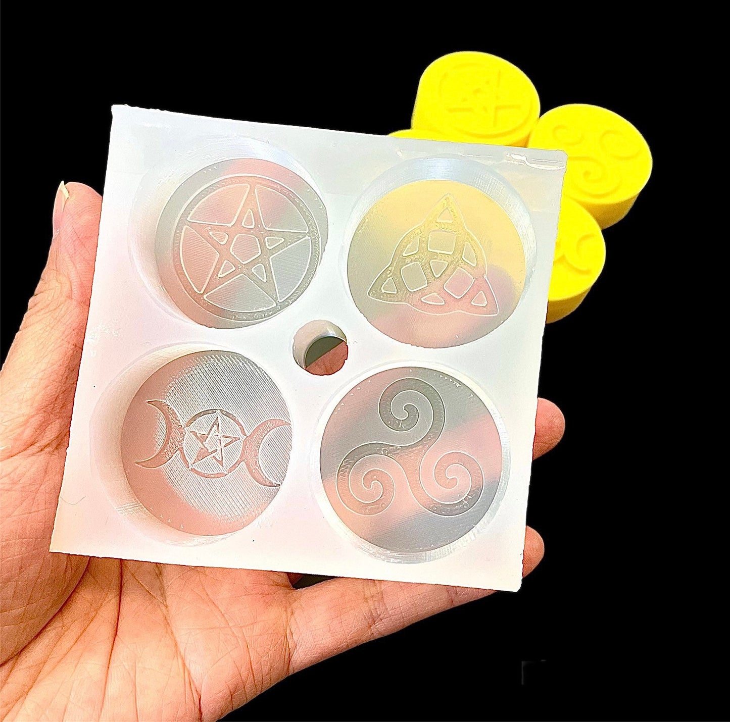New Silicone Tea light candle Mold - witchcraft symbols - Pentagram - triple moon - pagan candle mold - spell candle mold