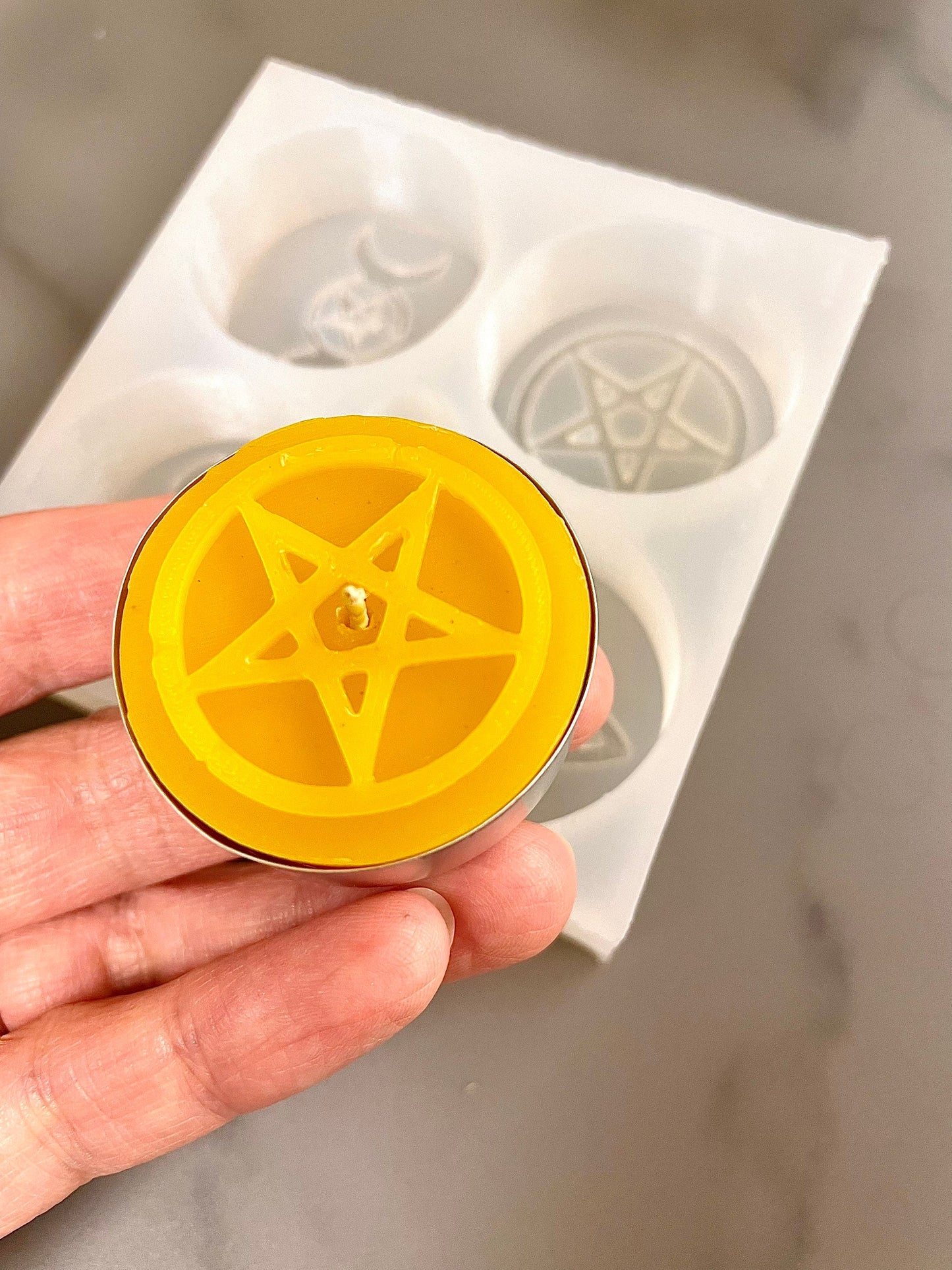 New Silicone Tea light candle Mold - witchcraft symbols - Pentagram - triple moon - pagan candle mold - spell candle mold