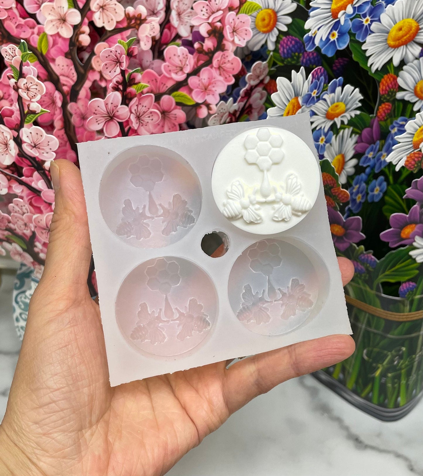 Silicone honey bee Tealight candle Mold - honeycomb candle mold - 4 cavities - wax melt lotion bar - guest soap - a drop of honey