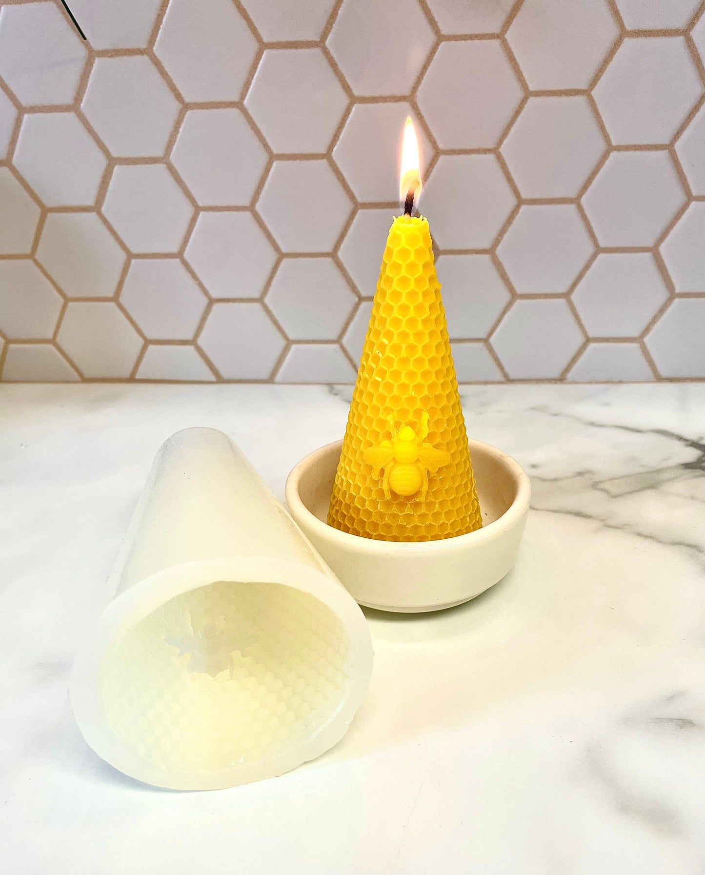 5.5” Silicone honeybee honeycomb Pillar candle Mold - cone shaped mold - pyramid triangle mold