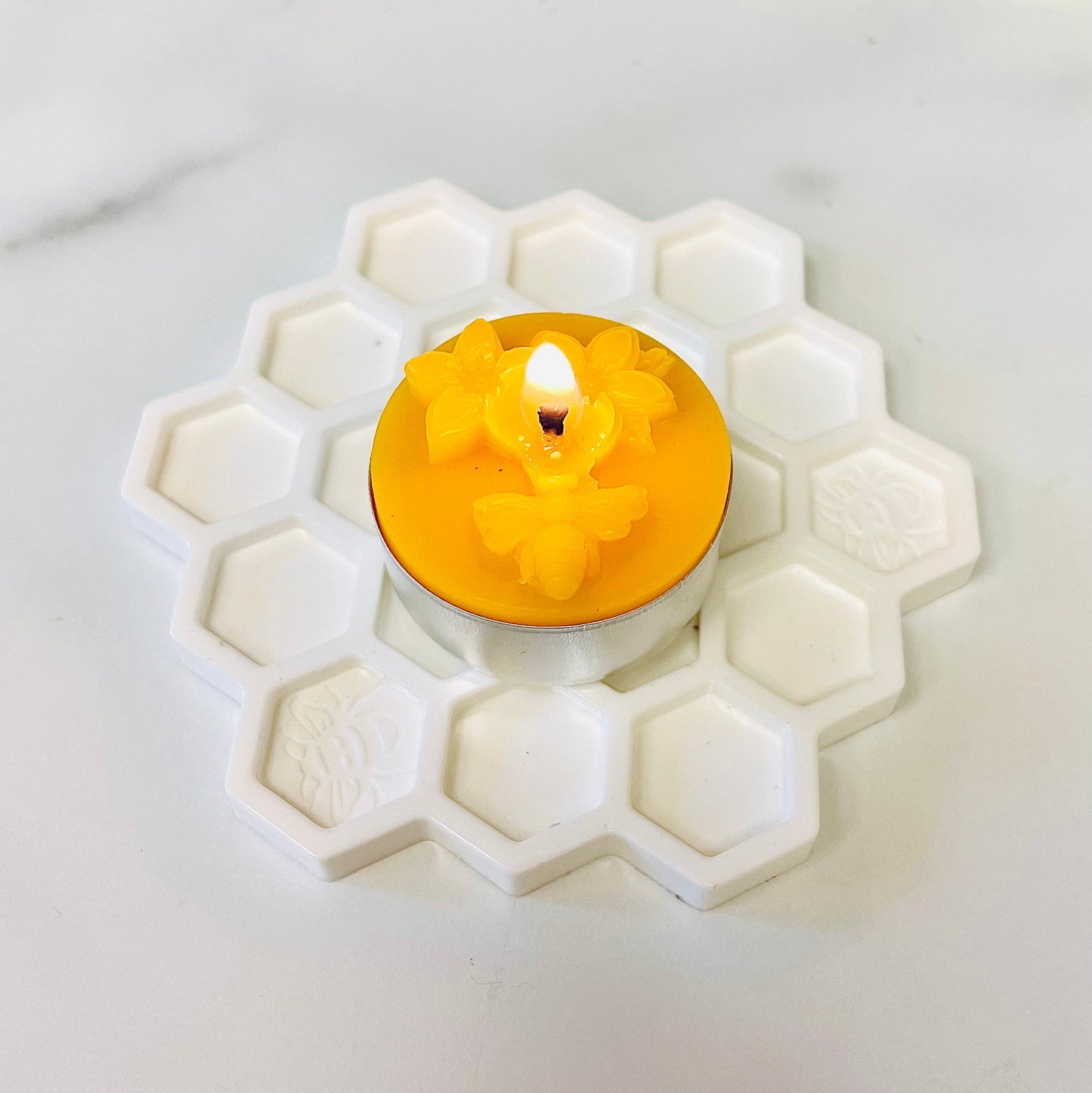 Silicone honey bee Tealight candle Mold - honeybee with flower tealight mold - 4 cavities - wax melt lotion bar - guest soap