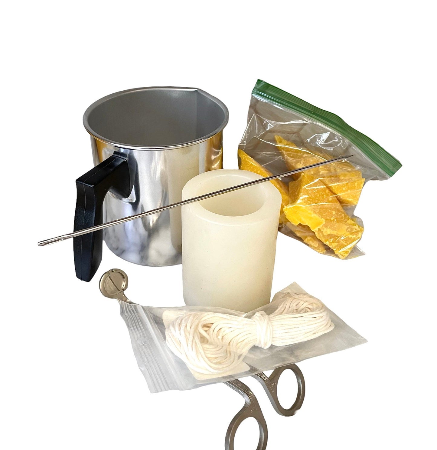 Beeswax pillar candle making kit - pouring pot - wick trimmer - pure beeswax - pillar silicone mold - candle wick
