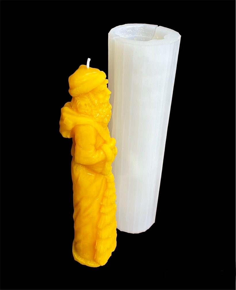 9.5” Silicone Santa Claus Mold - tall skinny taper style candle mold - super detailed Christmas holiday candle soap resin mold - food grade