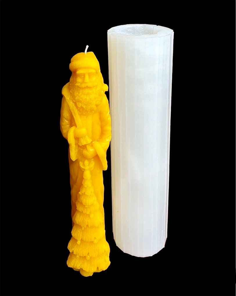 9.5” Silicone Santa Claus Mold - tall skinny taper style candle mold - super detailed Christmas holiday candle soap resin mold - food grade
