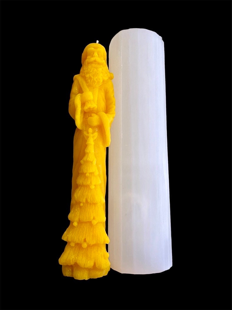9.5” Silicone Santa Claus Mold - tall skinny taper style candle mold - super detailed Christmas holiday candle soap resin mold - food grade