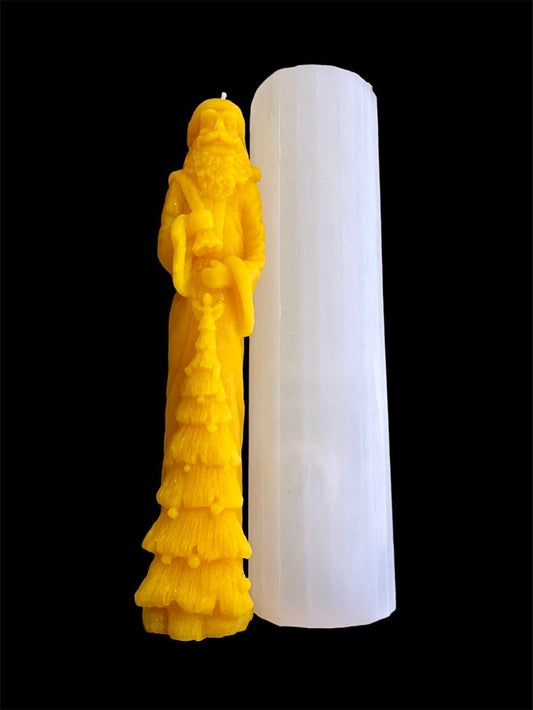 9.5” Silicone Santa Claus Mold - tall skinny taper style candle mold - super detailed Christmas holiday candle soap resin mold - food grade