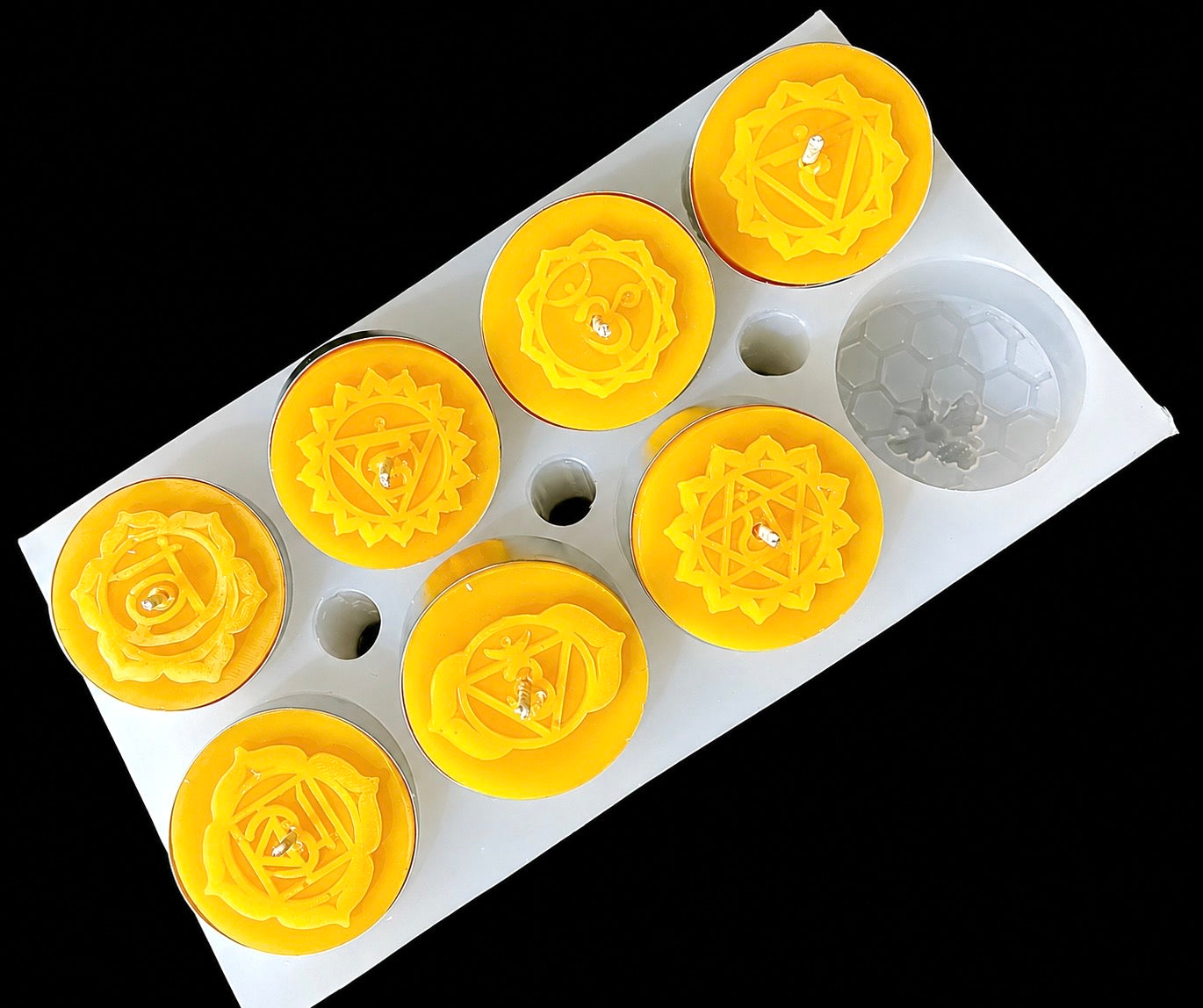 Silicone chakra Tealight candle Mold - yoga symbols tealight mold - 8 cavities - wax melt lotion bar soap