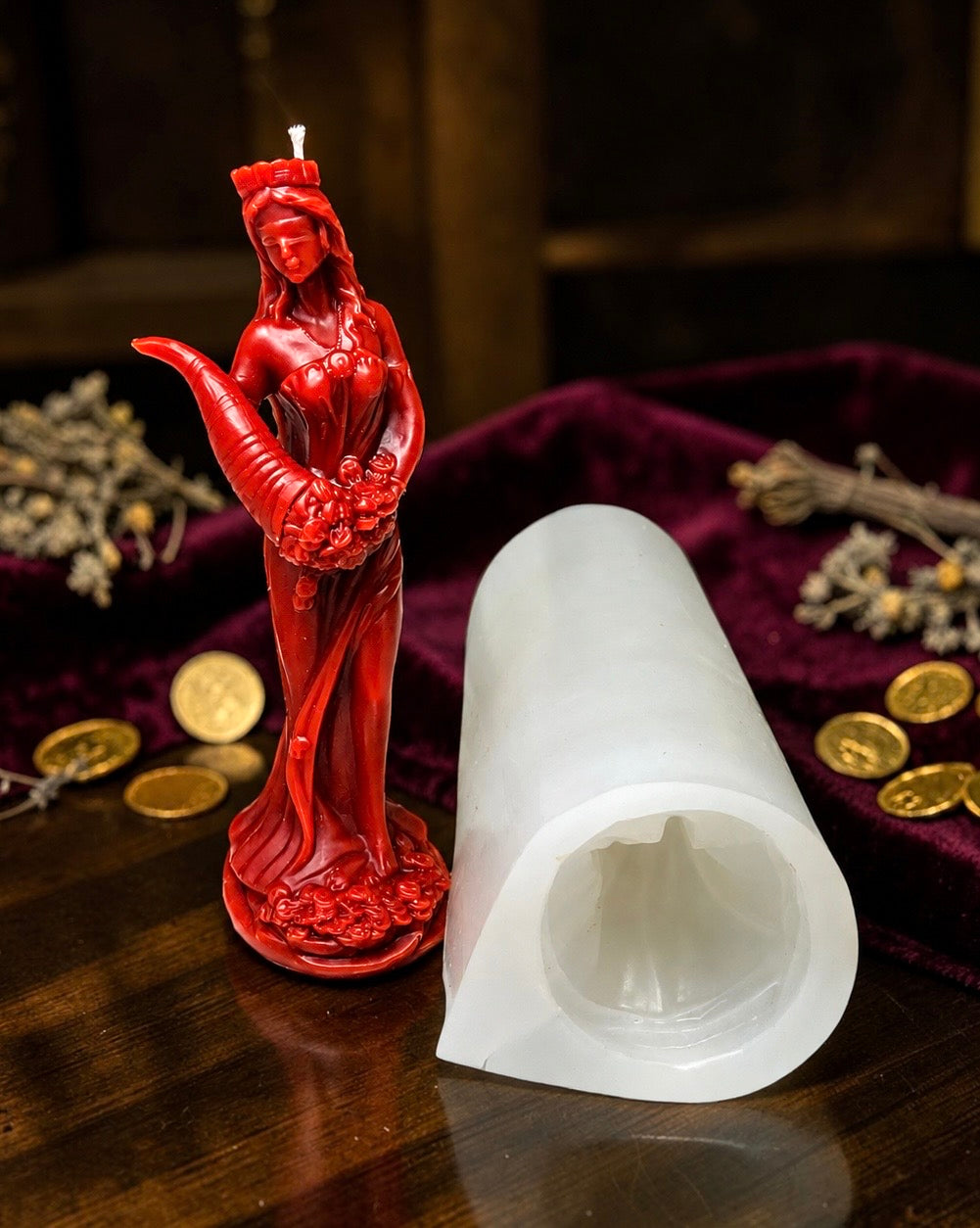 3D Goddess of Wealth silicone mold for candle soap resin 7”