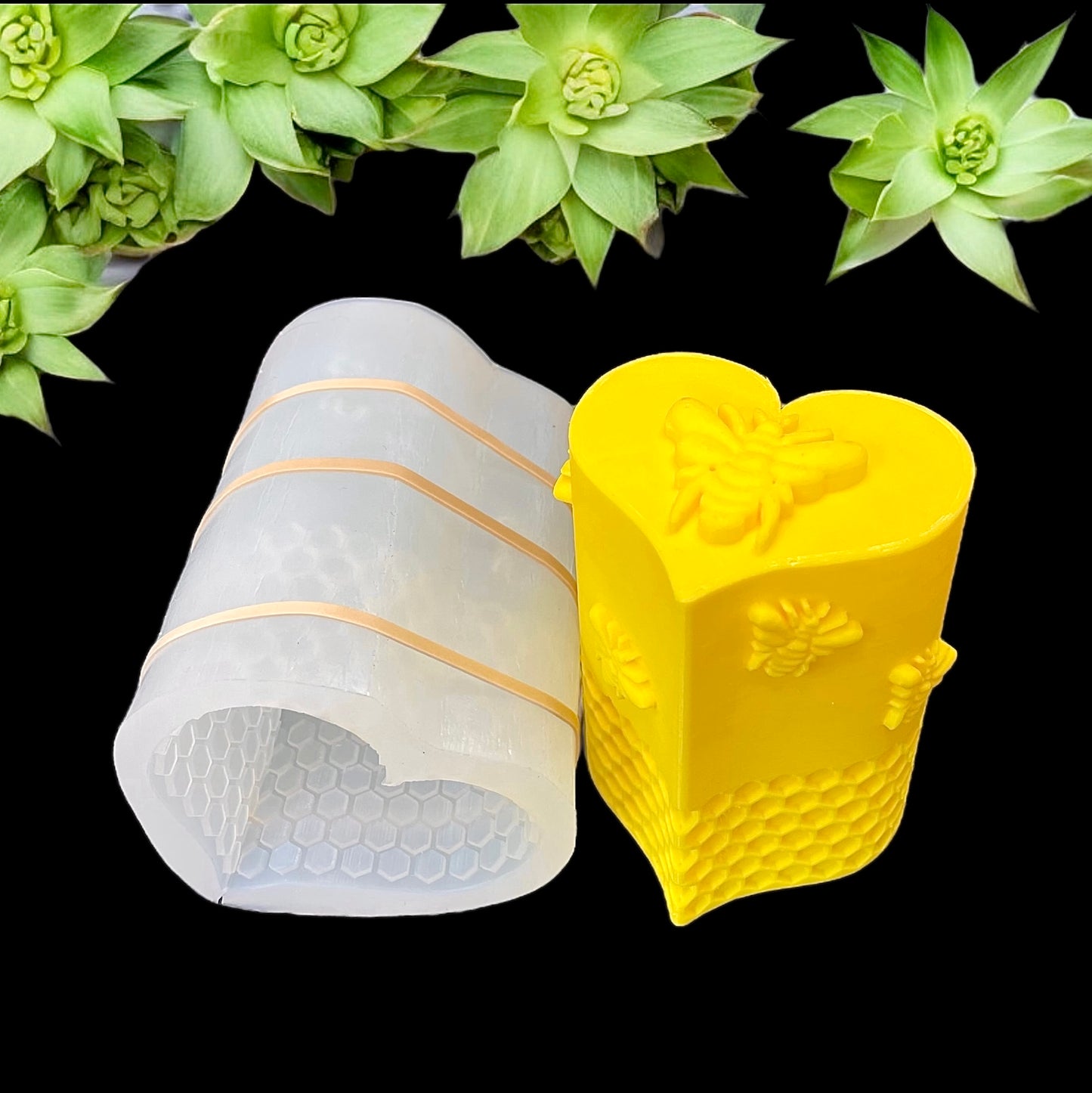 heart shaped honeybee honeycomb pillar candle mold -  soap resin mold - unique design - food grade