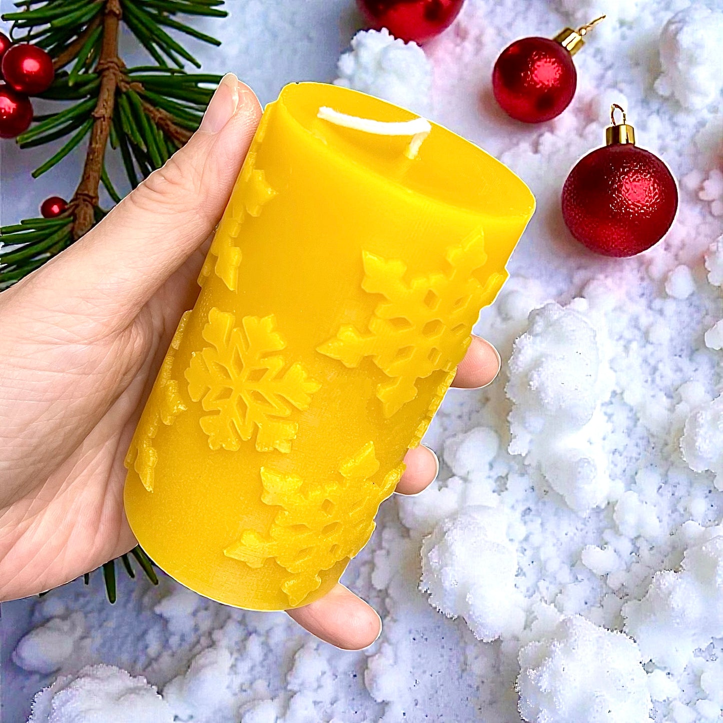 Silicone snowflake pillar candle Mold - holiday candle mold - cylinder mold - 2 1/8” x 3 3/4”