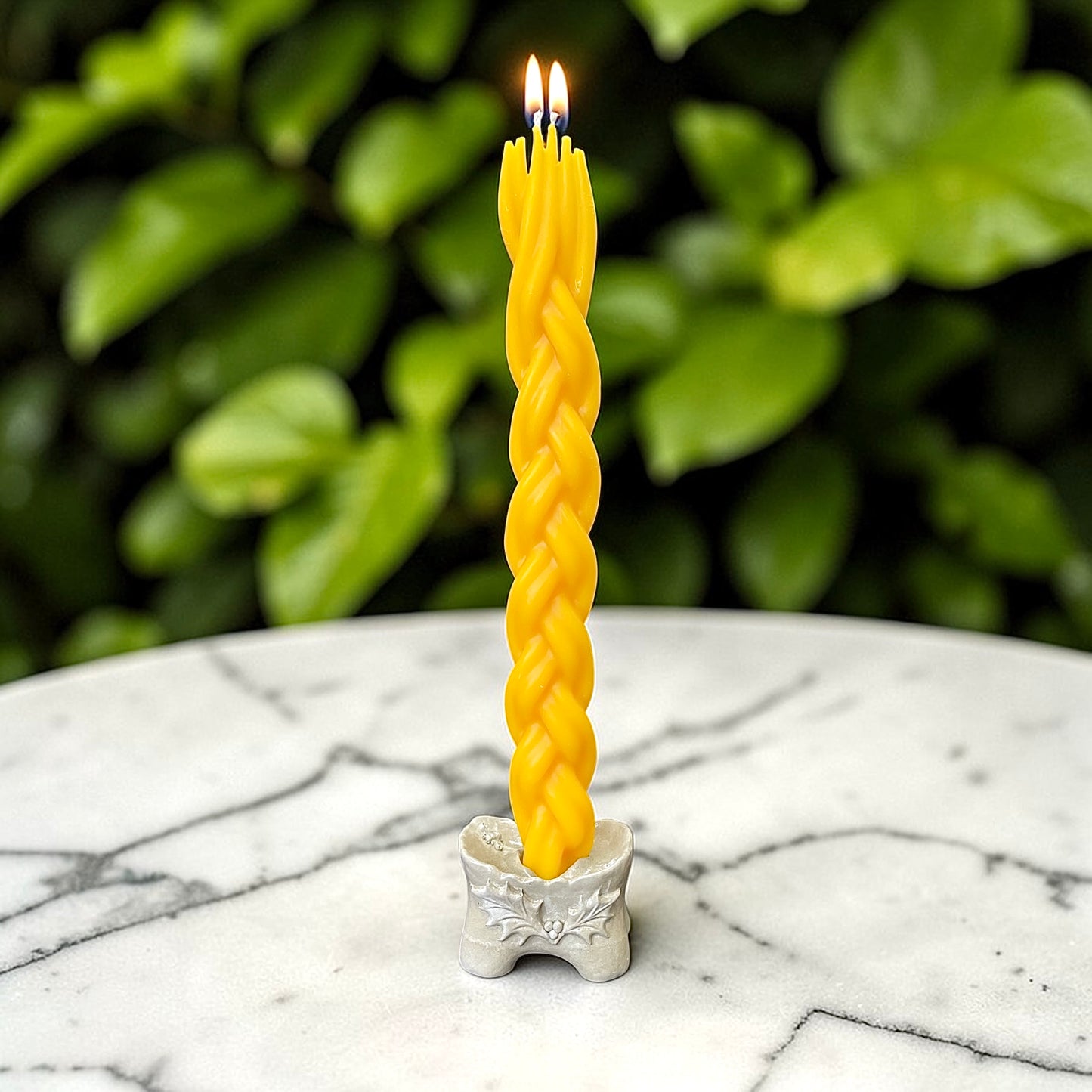 Pure beeswax molded braided Havdalah candle set 10.5”