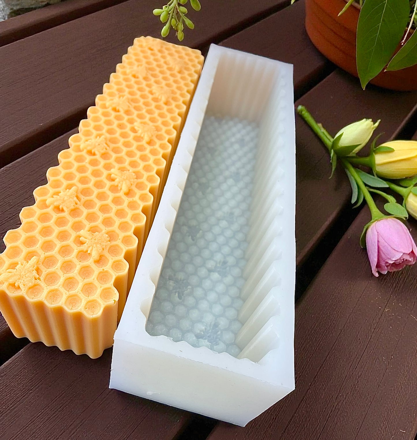 10” honeycomb honeybee soap loaf mold - beeswax block mold