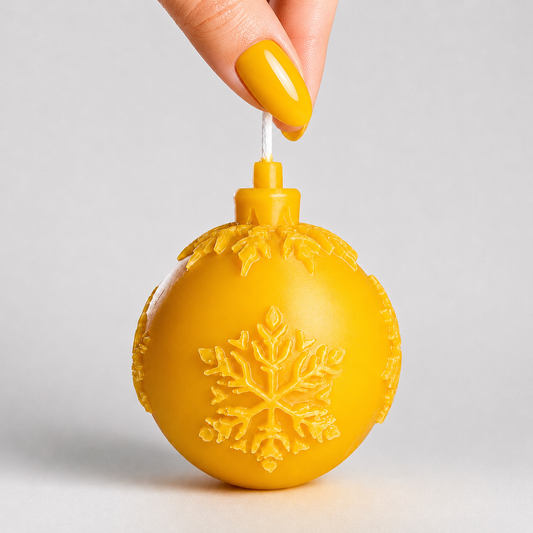 Pure beeswax snowflake ornament candle 3”