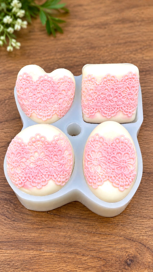 4-Cavity Lace Silicone Mold – Elegant Floral Lace Soap Mold, Beeswax Bar Mold, Lotion Bar Mold