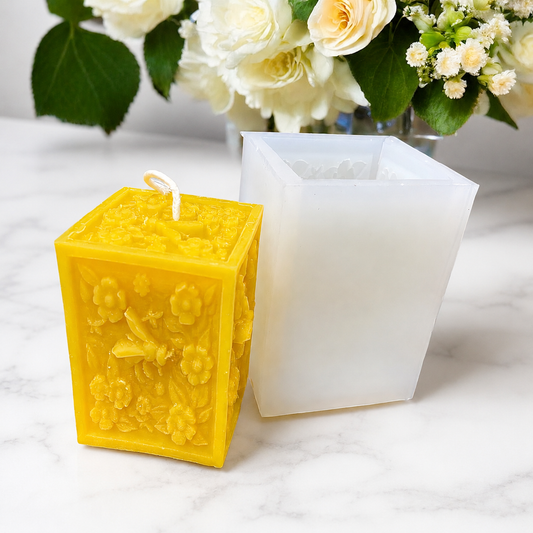Silicone honeybee with flowers square Pillar candle Mold 3 1/4”